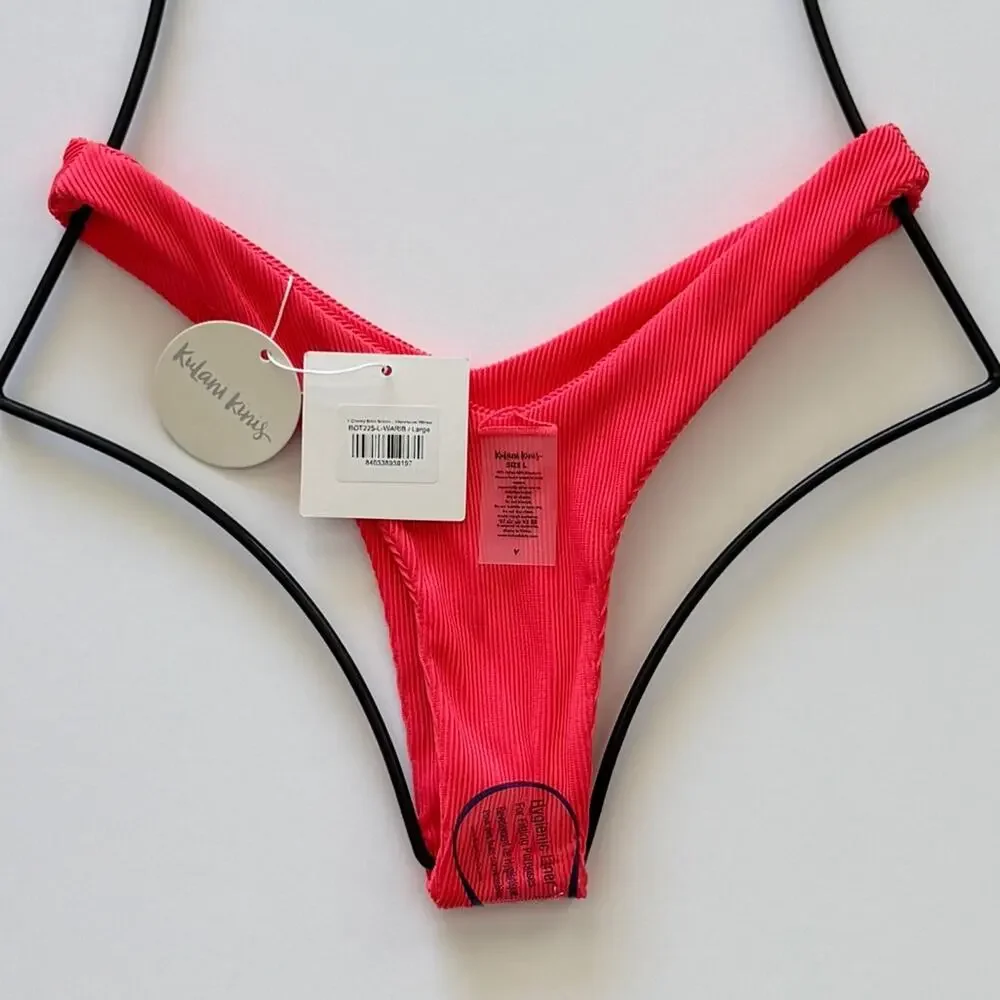 Kulani Kinis Y Cheeky Bikini Bottom - Watermelon Ribbed, Size Large, NWT